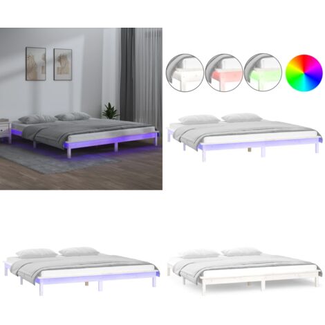Estructura cama LED sin colchón madera maciza blanco 160x200 cm - Estructura de cama - Cama con luz LED