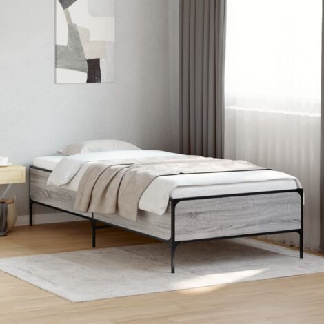 Estructura cama madera ingeniería metal gris  75x190 cm