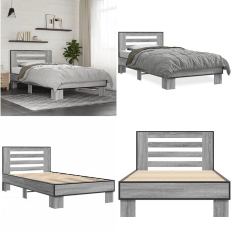 Estructura cama madera ingeniería metal gris Sonoma 100x200 cm - Estructura de cama - Cama de madera contrachapada