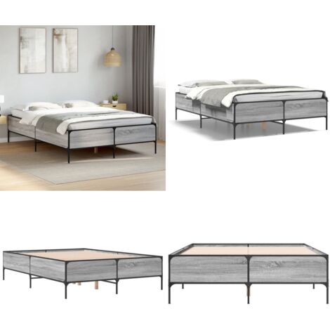 Estructura cama madera ingeniería metal gris Sonoma 120x190 cm - Estructura de cama - Cama de ingeniería