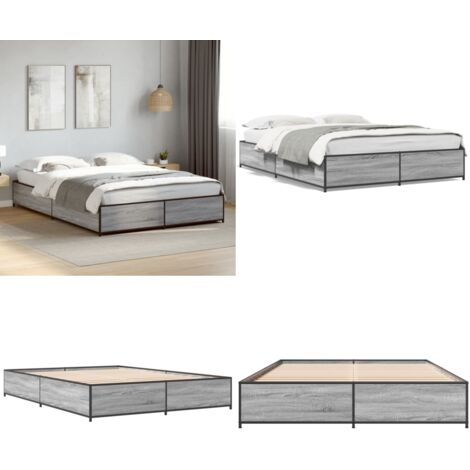 Estructura cama madera ingeniería metal gris Sonoma 120x190 cm - Estructura de cama - Cama de ingeniería