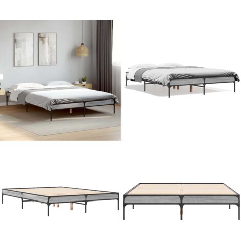 Estructura cama madera ingeniería metal gris Sonoma 120x190 cm - Estructura de cama - Cama de madera contrachapada