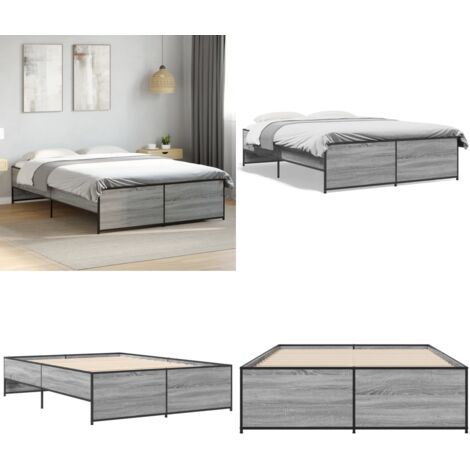 Estructura cama madera ingeniería metal gris Sonoma 120x200 cm - Estructura de cama - Cama de ingeniería