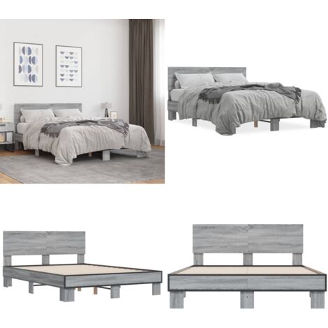 Estructura cama madera ingeniería metal gris Sonoma 120x200 cm - Estructura de cama - Cama de madera contrachapada