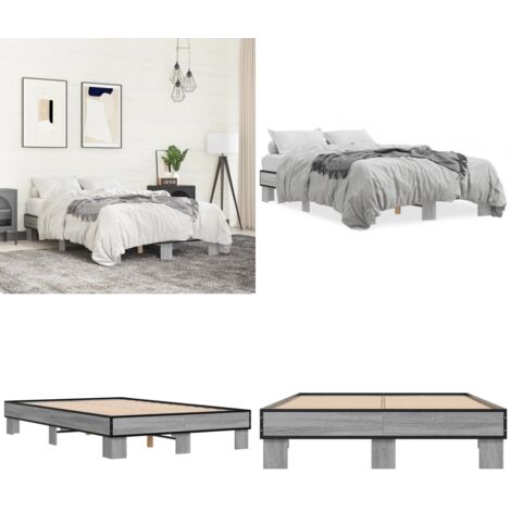 Estructura cama madera ingeniería metal gris Sonoma 120x200 cm - Estructura de cama - Cama de madera contrachapada