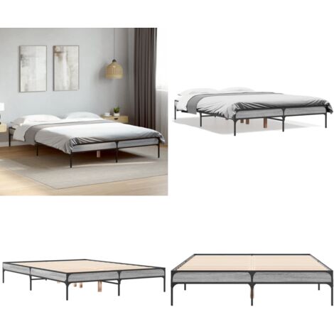 Estructura cama madera ingeniería metal gris Sonoma 120x200 cm - Estructura de cama - Cama de madera contrachapada