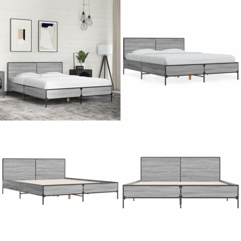 Estructura cama madera ingeniería metal gris Sonoma 120x200 cm - Estructura de cama - Soporte para la espalda