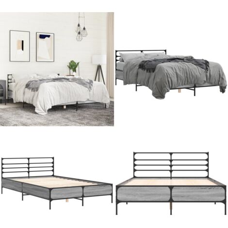 Estructura cama madera ingeniería metal gris Sonoma 135x190 cm - Estructura de cama - Soporte para la espalda