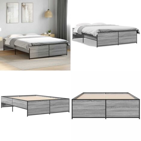 Estructura cama madera ingeniería metal gris Sonoma 140x190 cm - Estructura de cama - Cama de ingeniería