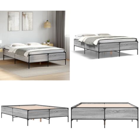 Estructura cama madera ingeniería metal gris Sonoma 140x190 cm - Estructura de cama - Cama de ingeniería