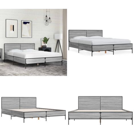 Estructura cama madera ingeniería metal gris Sonoma 140x190 cm - Estructura de cama - Soporte para la espalda