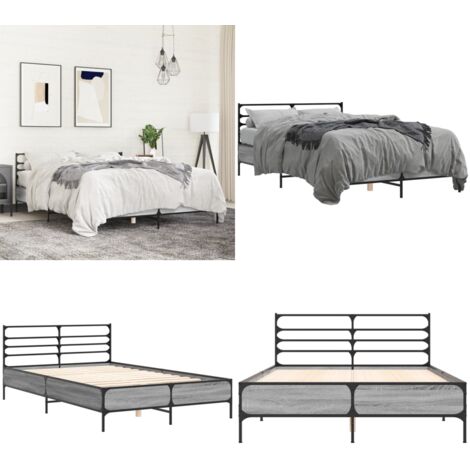 Estructura cama madera ingeniería metal gris Sonoma 140x190 cm - Estructura de cama - Soporte para la espalda