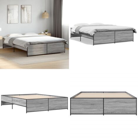 Estructura cama madera ingeniería metal gris Sonoma 140x200 cm - Estructura de cama - Cama de ingeniería