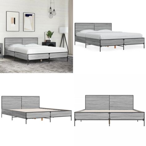 Estructura cama madera ingeniería metal gris Sonoma 140x200 cm - Estructura de cama - Soporte para la espalda