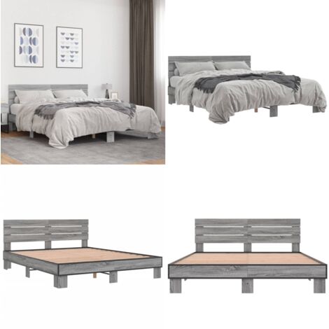Estructura cama madera ingeniería metal gris Sonoma 150x200 cm - Estructura de cama - Cama de madera contrachapada