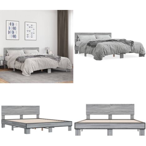 Estructura cama madera ingeniería metal gris Sonoma 150x200 cm - Estructura de cama - Cama de madera contrachapada