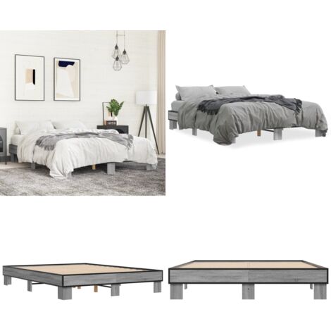 Estructura cama madera ingeniería metal gris Sonoma 150x200 cm - Estructura de cama - Cama de madera contrachapada