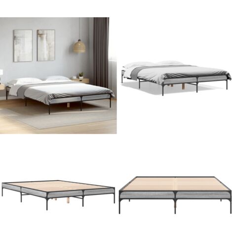 Estructura cama madera ingeniería metal gris Sonoma 150x200 cm - Estructura de cama - Cama de madera contrachapada