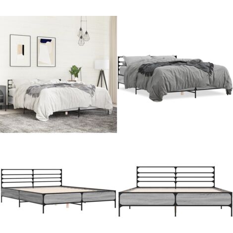 Estructura cama madera ingeniería metal gris Sonoma 150x200 cm - Estructura de cama - Soporte para la espalda