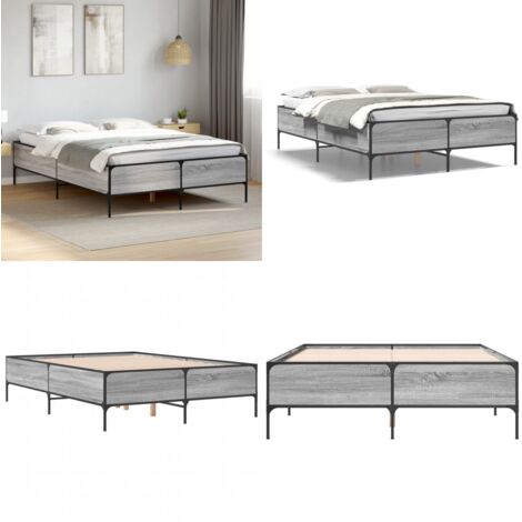 Estructura cama madera ingeniería metal gris Sonoma 160x200 cm - Estructura de cama - Cama de ingeniería