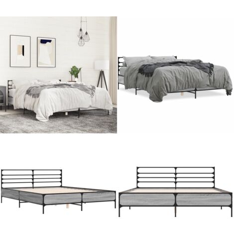 Estructura cama madera ingeniería metal gris Sonoma 160x200 cm - Estructura de cama - Soporte para la espalda