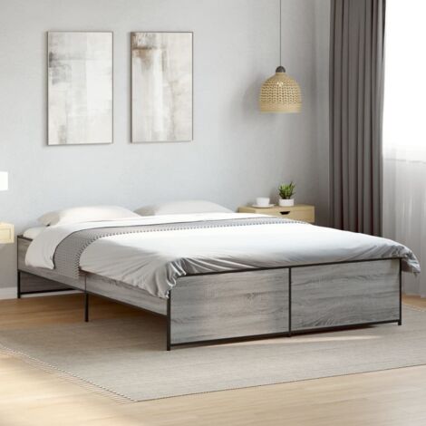 Estructura cama madera ingeniería metal gris Sonoma 160x200 cm vidaXL