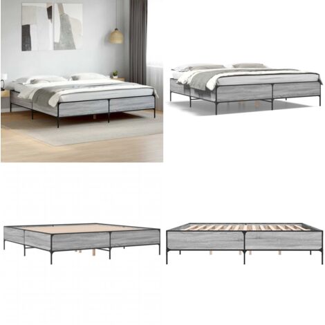Estructura cama madera ingeniería metal gris Sonoma 180x200 cm - Estructura de cama - Cama de ingeniería