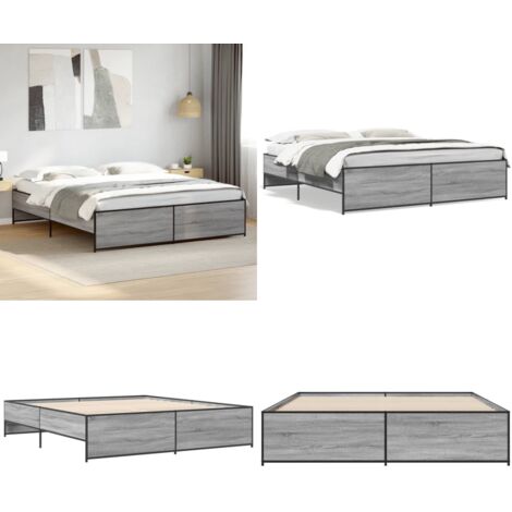 Estructura cama madera ingeniería metal gris Sonoma 180x200 cm - Estructura de cama - Cama de ingeniería
