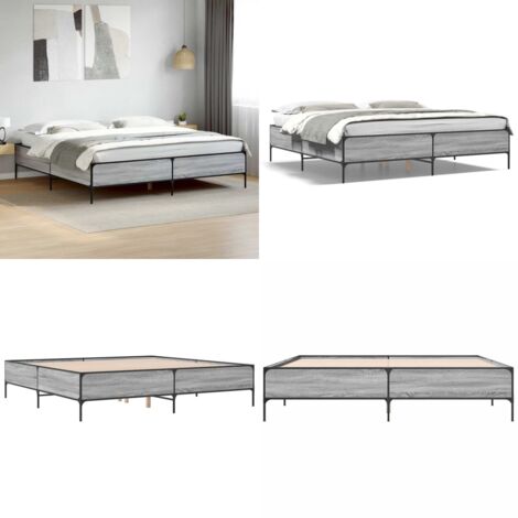 Estructura cama madera ingeniería metal gris Sonoma 200x200 cm - Estructura de cama - Cama de ingeniería