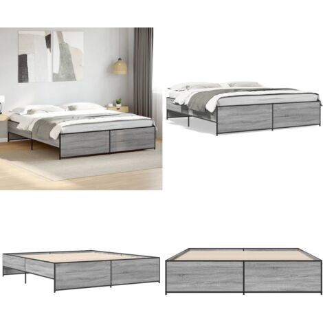 Estructura cama madera ingeniería metal gris Sonoma 200x200 cm - Estructura de cama - Cama de ingeniería