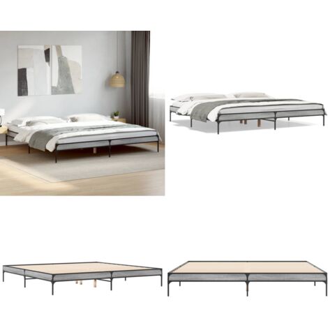 Estructura cama madera ingeniería metal gris Sonoma 200x200 cm - Estructura de cama - Cama de metal