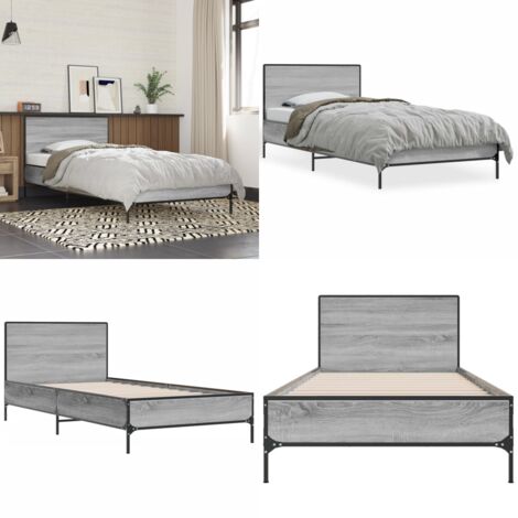 Estructura cama madera ingeniería metal gris Sonoma 75x190 cm - Estructura de cama - Cama de madera contrachapada