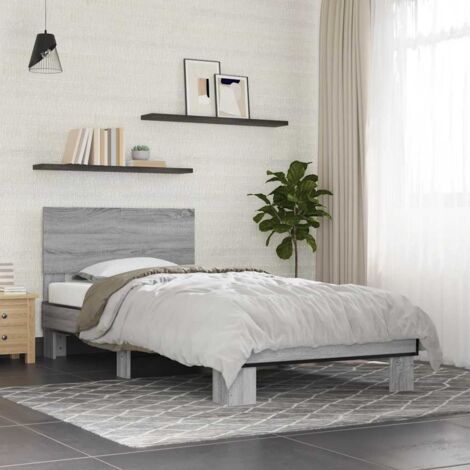 Estructura cama madera ingeniería metal gris Sonoma 75x190 cm vidaXL