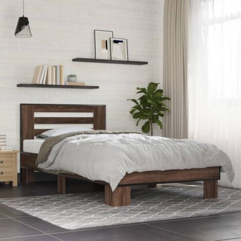 Estructura cama madera ingeniería metal marrón roble 100x200 cm vidaXL