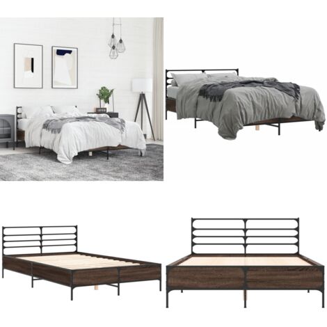 Estructura cama madera ingeniería metal marrón roble 120x190 cm - Estructura de cama - Cama de madera contrachapada