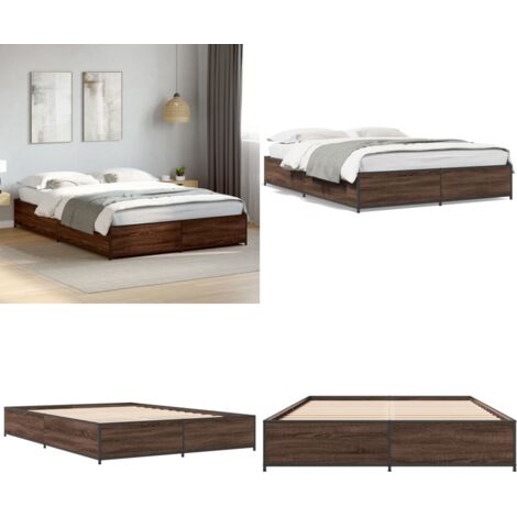 Estructura cama madera ingeniería metal marrón roble 120x190 cm - Estructura de cama - Cama de madera contrachapada