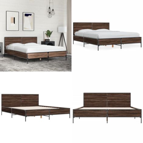 Estructura cama madera ingeniería metal marrón roble 120x190 cm - Estructura de cama - Cama de madera contrachapada