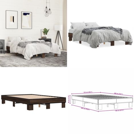 Estructura cama madera ingeniería metal marrón roble 120x200 cm - Estructura de cama - Cama de madera contrachapada