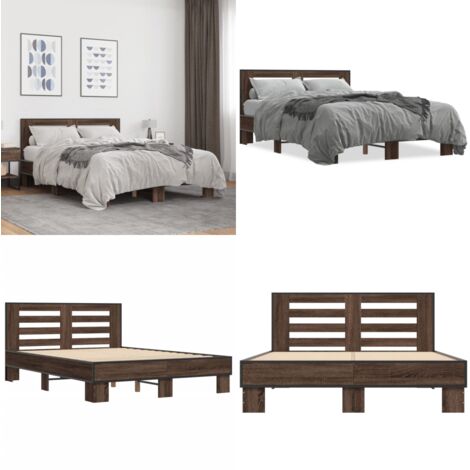 Estructura cama madera ingeniería metal marrón roble 120x200 cm - Estructura de cama - Cama de madera contrachapada