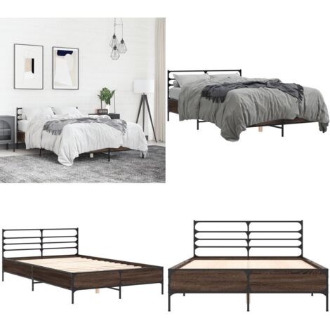 Estructura cama madera ingeniería metal marrón roble 120x200 cm - Estructura de cama - Cama de madera contrachapada