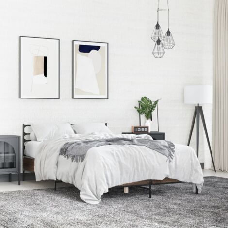 Estructura cama madera ingeniería metal marrón roble 140x190 cm vidaXL