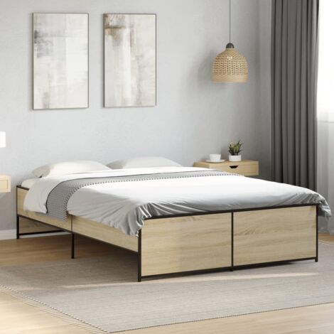 Estructura cama madera ingeniería metal roble  135x190 cm