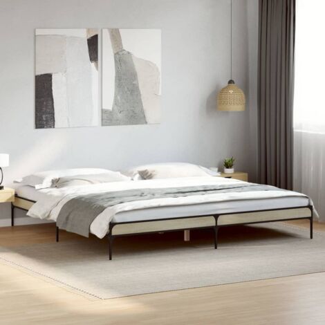 Estructura cama madera ingeniería metal roble  200x200 cm