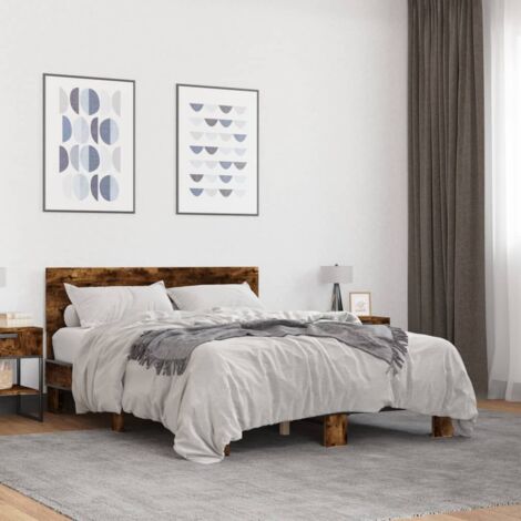 Estructura cama madera ingeniería metal roble ahumado 120x200cm vidaXL