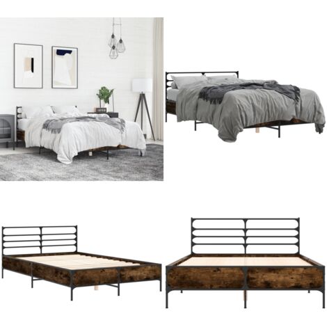 Estructura cama madera ingeniería metal roble ahumado 140x200cm - Estructura de cama - Cama de metal
