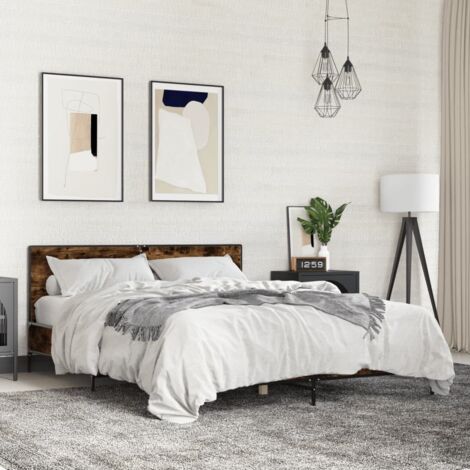 Estructura cama madera ingeniería metal roble ahumado 160x200cm vidaXL