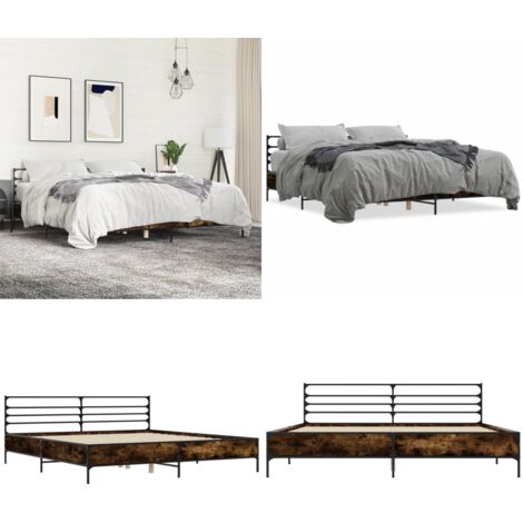 Estructura cama madera ingeniería metal roble ahumado 200x200cm - Estructura de cama - Cama de metal