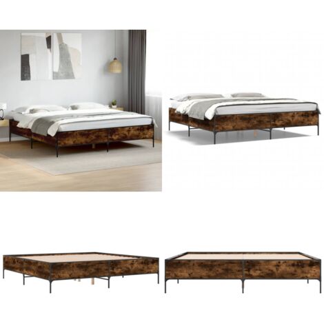 Estructura cama madera ingeniería metal roble ahumado 200x200cm - Estructura de cama - Cama de roble