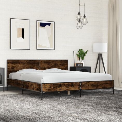 Estructura cama madera ingeniería metal roble ahumado 200x200cm vidaXL
