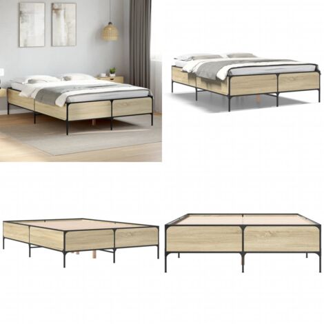 Estructura cama madera ingeniería metal roble Sonoma 120x190 cm - Estructura de cama - Cama de ingeniería